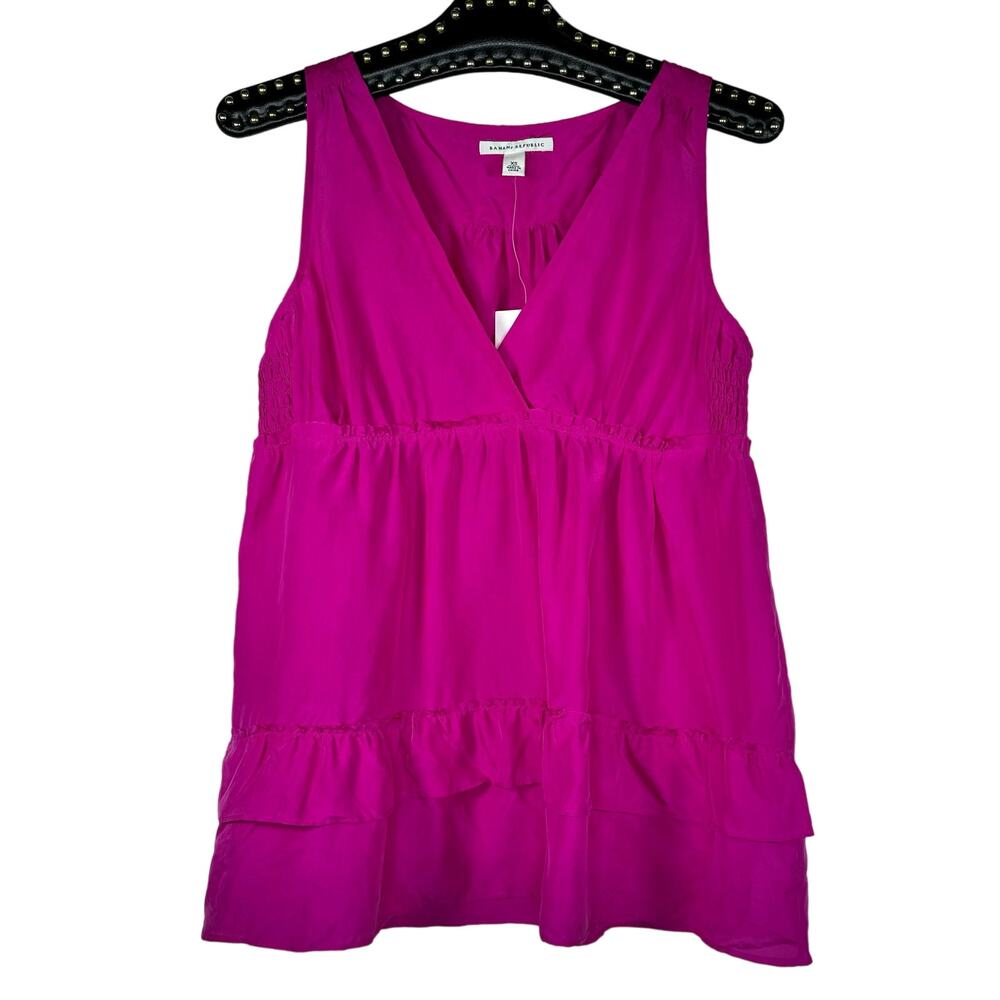 Banana Republic Pink Silk Ruffle Surplice Neckline Top XS NWT